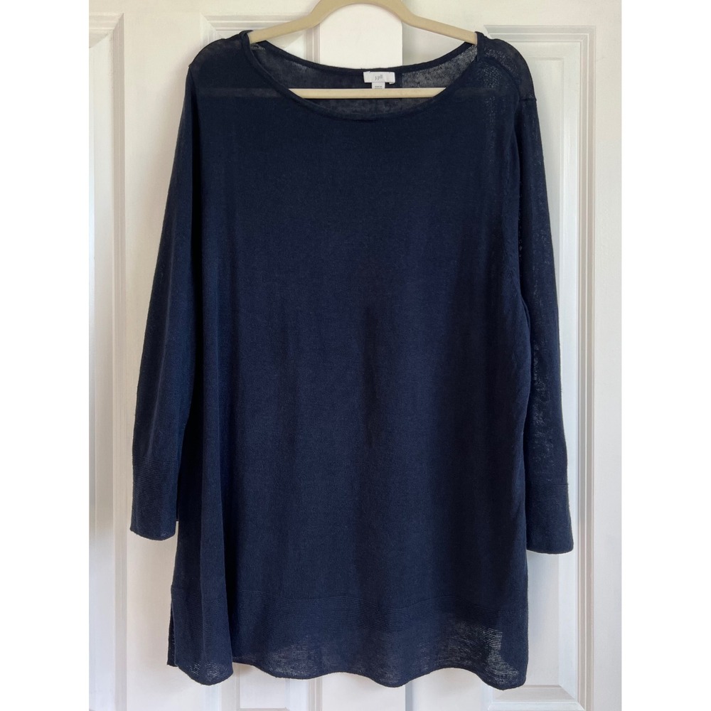 J. Jill Navy Blue Linen Cotton Knit Boat Neck Minimalist Tunic Top Size XL